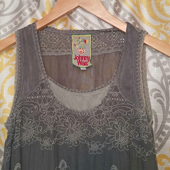Johnny Was Grey Lace/Embroidery Dress, XS - Picture 2 of 12